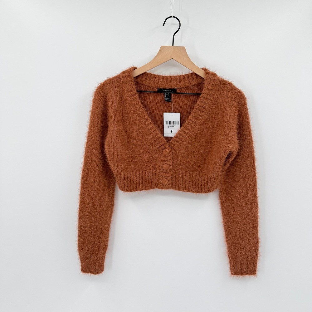 NWT Boho Indie Fuzzy Cropped Cardigan Size S Eyelash Knit Fall Retro Layering